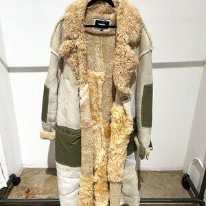 Diesel Shearling Coat in Cream and Olive